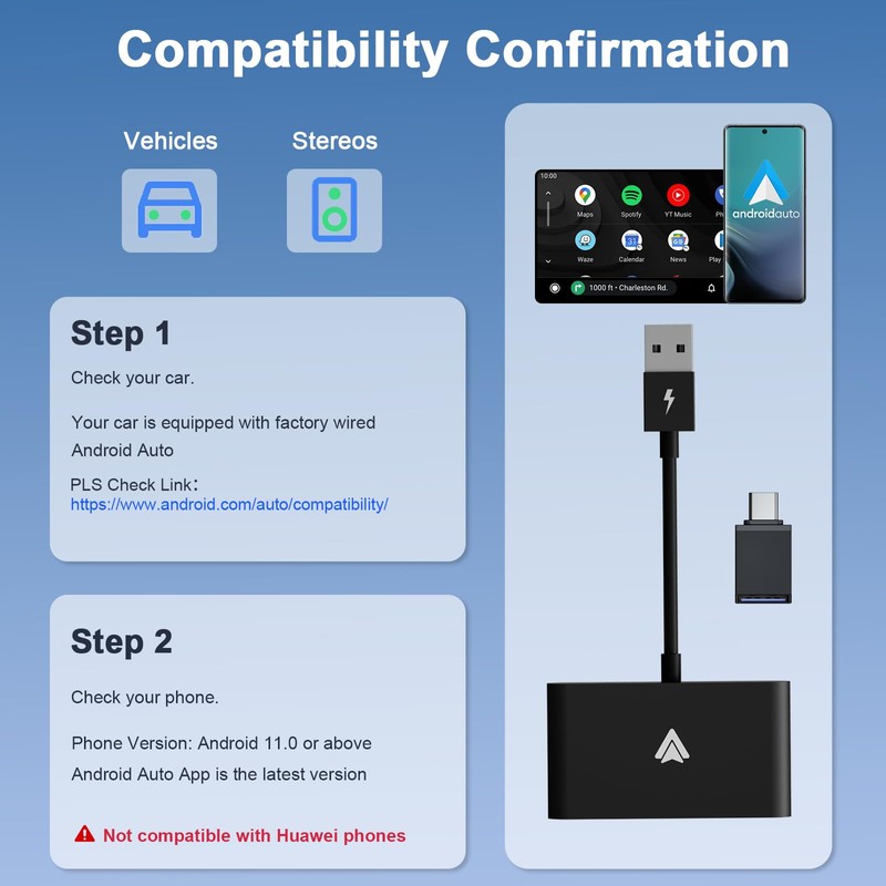 UWECAN Android Auto Wireless Adapter, Wireless Android Auto Dongle Konvertieren