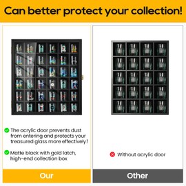 TJ.MOREE Shot Glass Display Case 36 Slots Glass Display Holder Wall Mounted with Lockable Door, Black