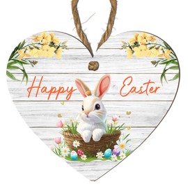 Handcrafted Easter Wooden Heart Plaque with 'Happy Easter' Quote - Rustic Spring Home Decor | Versatile & Customisable Hanging Decoration