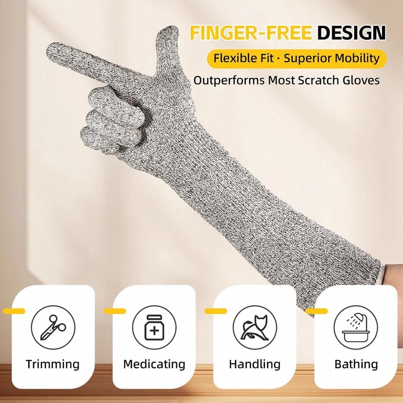 Ultra-Flexible Pet Handling Sleeves: 15.7” Kevlar Scratch-Resistant Gloves for Cat