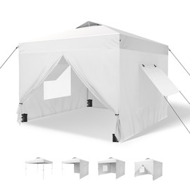 MFSTUDIO 10x10 Pop Up Canopy Tent with Removable Sidewalls, Outdoor Enclosed Instant Portable Shelter with Breathable Mesh Windows, One Person Setup, White
