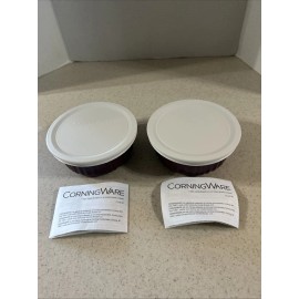 CorningWare CORNING WARE FRENCH COLORS 16 OZ BOWLS CABERNET W/ WHITE PLASTIC LID   SET OF 2