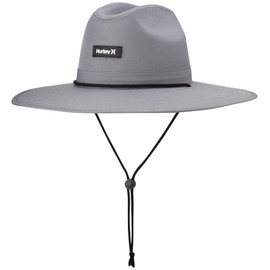 Hurley Men's Sun Hat - Wide-Brim Tropical Print Lifeguard and Summer Beach Hat for Men with Chin Strap, Size One Size, Grey