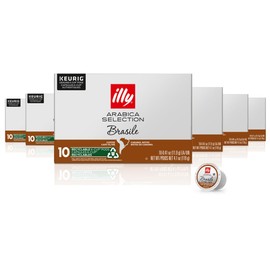 Illy Coffee K Cups - Brasile Bold Roast Coffee Pods for Keurig - Caramel Notes, Intense Flavor - No Preservatives - 60 Count (6 Packs of 10)
