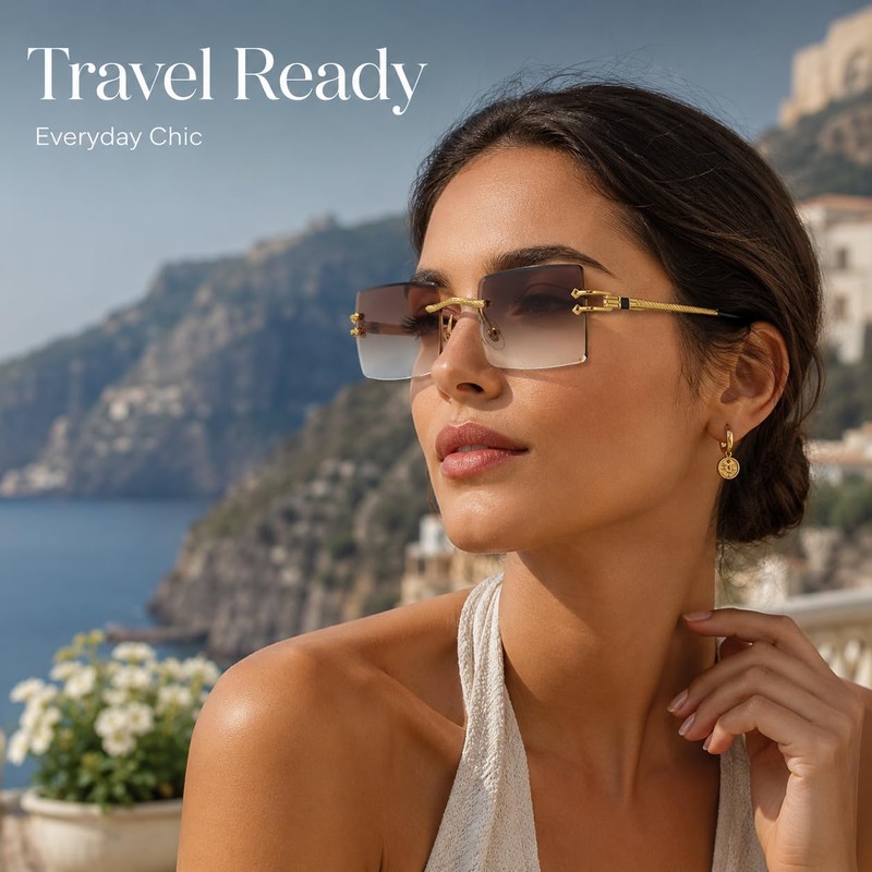 AOOLIA Rectangle Gradient Rimless Sunglasses Women Men Transparent Tinted Metal