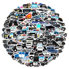 Cartoon Police Car Stickers, Police Car Stickers, Pack of 50 Skateboard Graffiti Stickers, Motorcycles, Bicycles, Snowboard, Luggage, Laptop, Car, Suitcase for Children and Teenagers, Waterproof Vinyl