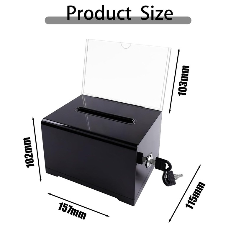 Lockable Donation Box, 15.7 x 11.5 x 10.2 cm, Secure