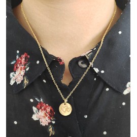 Gold Coin Necklace,Women Dainty Initial Letter Hearts Stainless Disc Round Pendant Necklace With Alphabet Hearts,Initial V Necklace