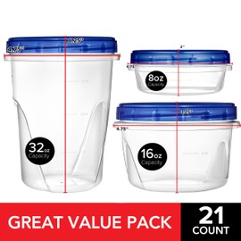 Stock Your Home Combo Plastic Food Containers with Lids – 6 x 32oz & 10 x 16oz Reusable Freezer Containers, Airtight Soup Cups for Leftovers, Microwave & Dishwasher Safe