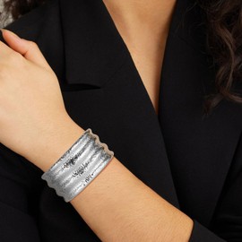 HZMAN 7.0Inch Chunky Bracelets for Women Thick Wide Bangle Bracelet High Polished Irregular Open Hinge Wrist Cuff Bracelet Jewelry Gift (Silver)