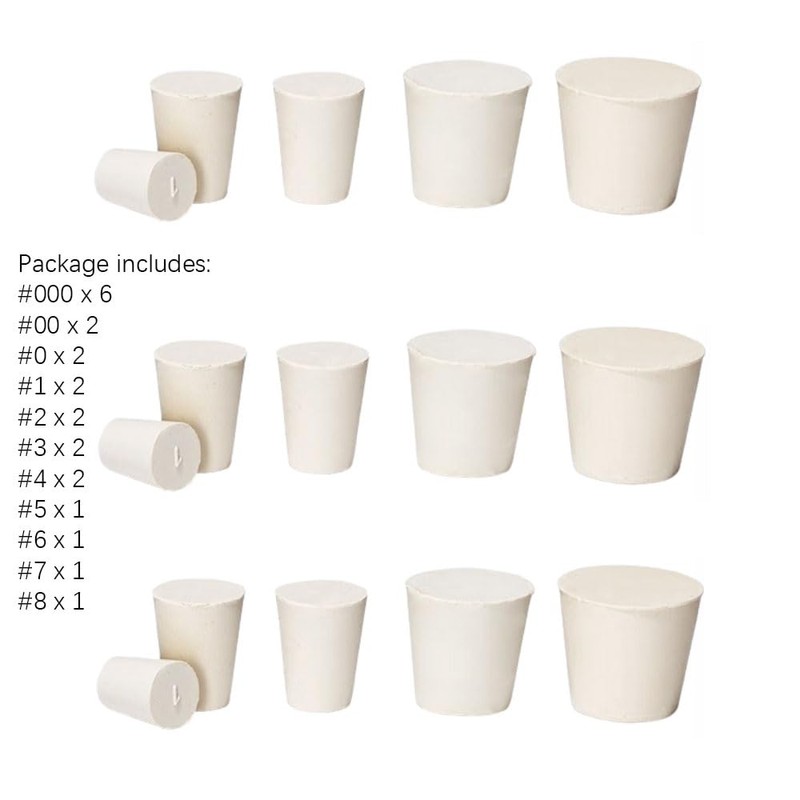 22Pcs Solid Rubber Stoppers，Lab Plug 000#-8# Sizes Tapered Lab Rubber