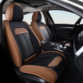 FLORICH Leather Car Seat Covers Full Set, Breathable Waterproof Nappa Leather Seat Covers, Gary Seat Covers, Automotive Interior Cover Universal for Cars SUV Truck Sedan - Coffee