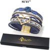 Suyi Multilayer Leather Wrap Bracelet Heart-Shape Wide Cuff Bracelets for