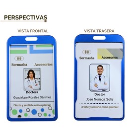 Sormasha Porta Gafete, Aleación de Aluminio Vertical Doble Vista, 2 Micas Acrílicas Removibles. Mod. SOAL-9273, Azul. 2 Piezas