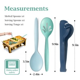 RayPard Reusable Plastic Serving Utensils Set of 12, Wheat straw Large Serving set 10" Serving Spoons/10" Slotted Spoons/9.4" Tongs, for Party Buffet Catering (Ocean, Not for Cooking)