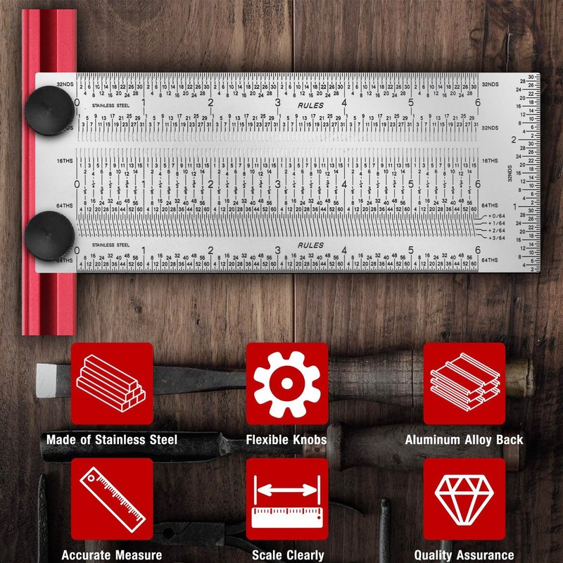 T Rule Stainless Steel Silver Scribing Ruler Woodworking Measuring Tool
