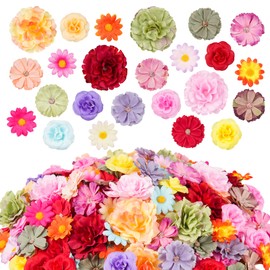 210 Pcs Mini Silk Flower Heads Small Fake Rose Daisy Faux Flowers Bulk for Crafts Artificial Loose Fabric Flowers Heads Sunflower Bulk for Wedding Hair Cap Dresses Decorations (Bright Colors Mixed)