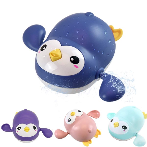 Baby Bath Toys, Wind up Penguin Bathtub Toys, Toddlers Swimming Floating Playing Set in Bathroom Beach Pool, Colourful Water Playset Gifts for Boys and Girls (4 Packs)