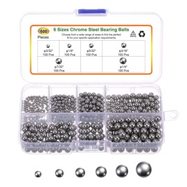 sourcing map 600pcs G16 Precision Balls Assortment Kit 1/4" 3/16" 7/32" 5/32" 1/8" 3/32" Chrome Steel Solid Bearing Balls