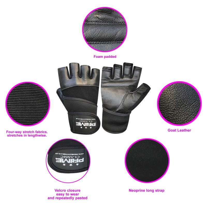 Prime fingerless workout gym weight training bodybuilding foam padded leather