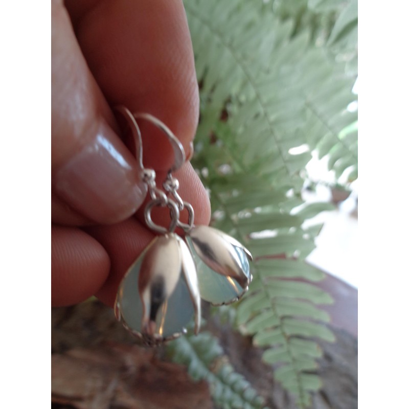 ⊹⊱✿ MONDSTEIN OPAL HELLBLAUE PERLE & VERSILBERTE KNOSPE ✿⊰⊹ einmalige