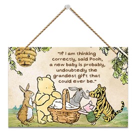 Hatzelou 1PCS Classic Winnie Baby Shower Centerpiece, Winnie Quotes Wall Hanging Sign, the Pooh Wall Sign Gifts, Adorable Winnie Sign for Home Bedroom Nursery, Perfect for Baby Shower Party Decor