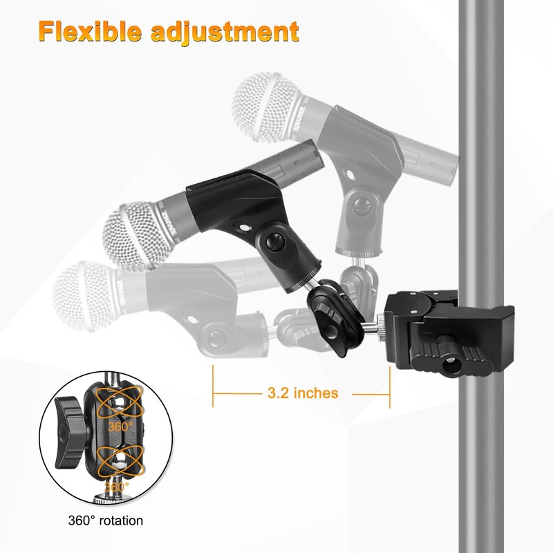 Mic Crab Clamp Microphone Mount, Desk Pipe Pole Clamp Mic