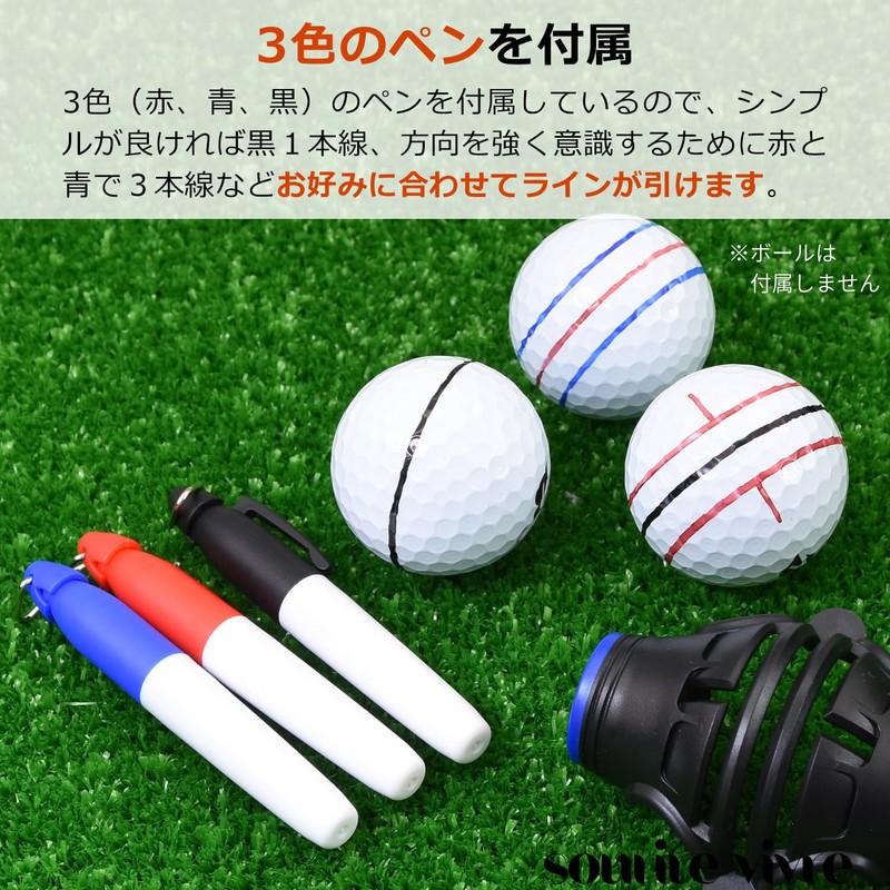 [sourire vivre] Golf Ball Marker with 3 Color Pens, 360°