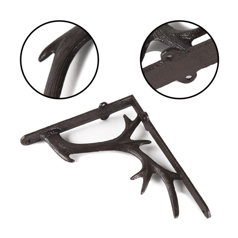 BRASSTAR Cast Iron Deer Antler Design Wall Shelf Bracket Thick