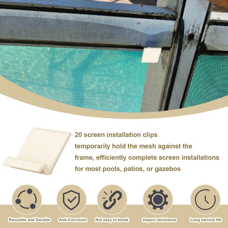 20PCS Screen Clip System, Screen Retainer Clips for 2x2 Pool