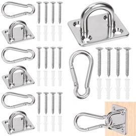 Keadic 12pcs M6 304 Stainless Steel Square Pad Eyes Plate Hooks and Snap Hooks with Screws, Heavy Duty Staple Ceiling U Hook Loop for Outdoor Indoor Hanging
