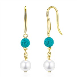 GW Pearl Earrings Gold for Women Dangling with Turquoise and White Pearl Drop Earrings Lightweight for Ladies Everyday Wear and for Mom Girlfriend Friends Sterling Silver Earrings