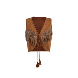 GORGLITTER Women's Short Lightweight Sleeveless Vest Boho Vest Western Jacket with Fringe Vest Jacket 70s Outfit Crop Vest, brown