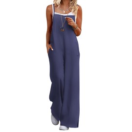 Ekouaer Womens Casual Sleeveless Jumpsuits Summer Boho Wide Leg Floral Rompers Overalls with Pockets Navy Blue XL