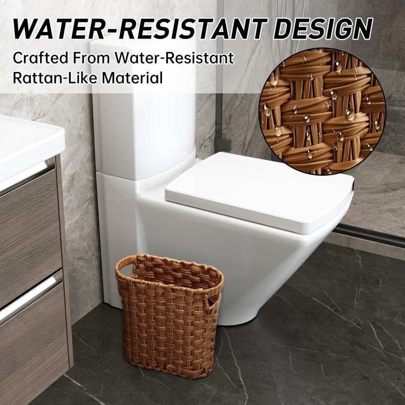 Wicker Waste Basket, Wicker Trash Can with Built-in Handles, Multifunctional
