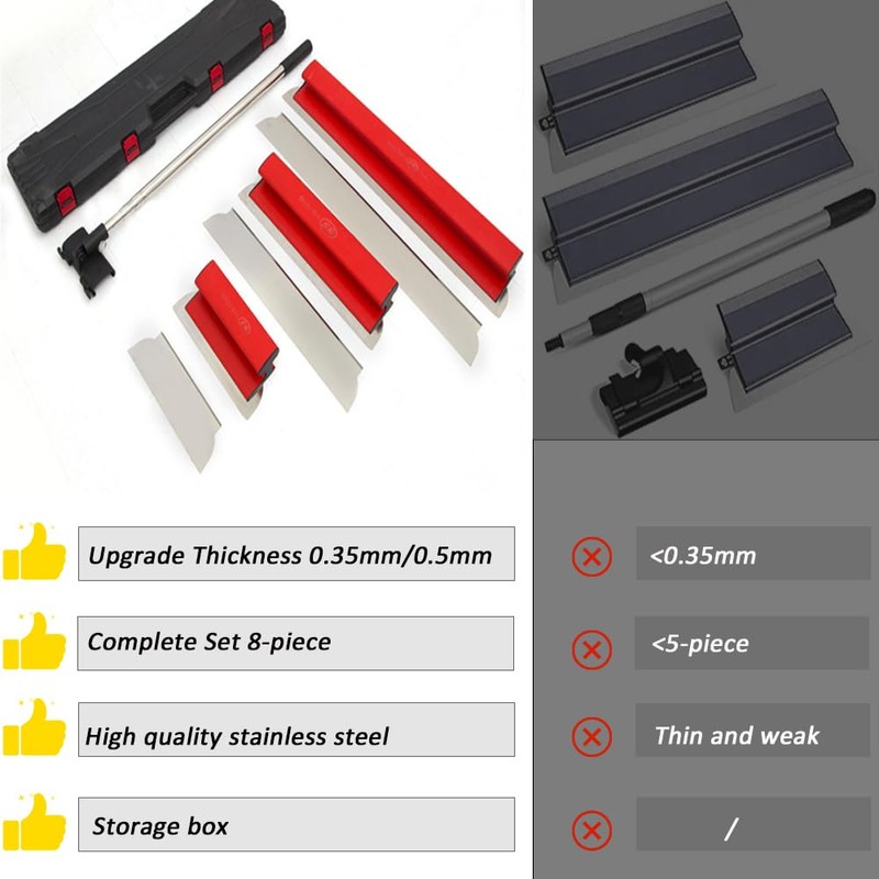 Drywall Skimming Blade Set,Stainless Steel 12",22",32" Skimming Blades with 35"-80"