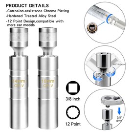 Leliafleury Spark Plug Socket 16mm Thin Wall Magnetic Spark Plug 12 Point Universal Joint Swivel Spark Plug Removal Tool Spark Plug Socket Wrench for Car Repair