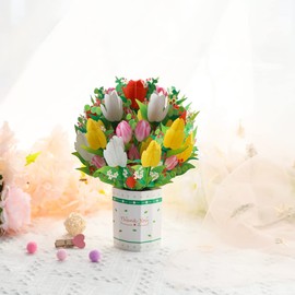 Paper Spiritz Tulips Bouquet Pop Up Card, 3D Greeting Card For Mother's Day, Fathers Days, Anniversary Card, Birthday Card, Love Card, Valentine Cards, Thank You Card, All Occasions