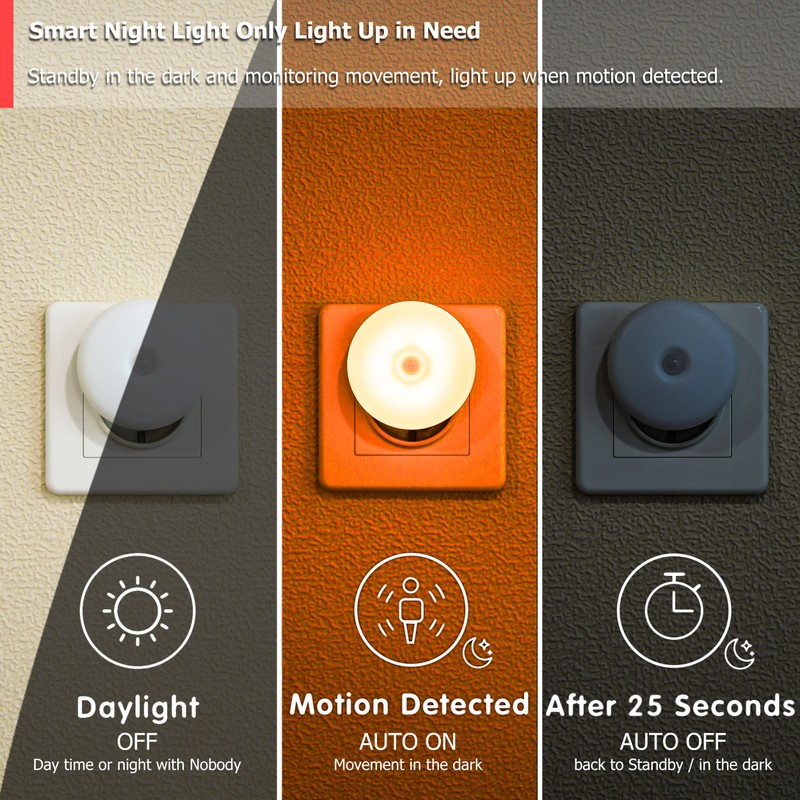 LED Night Light with Motion Sensor Amber Night Light Socket