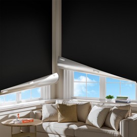 Cortinas opacas portátiles para recámara, fácil de instalar, sin taladros, cortinas negras y persianas para ventanas interiores con cintas de gancho y bucle mejoradas, cubierta de ventana 100% opaca
