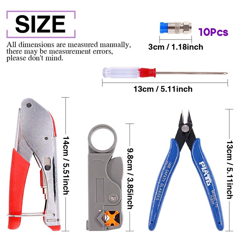 Swpeet 14Pcs Coax Cable Crimper Wire Stripper Tool Kit, RG59