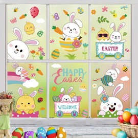 TOARTi Happy Easter Window Stickers Easter Bunny Stickers for Wall Rabbit Eggs Carrot Egg Basket Window Clings Ideal Easter Gifts Chick Spring Stickers for Kids Room Nursery Party Supplies