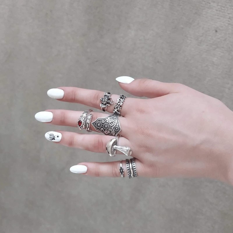 8PCS Boho Rings Set for Women Teen Girls Mushroom Finger