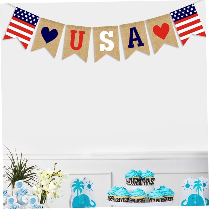 ABOOFAN Dependence Day Celebration USA Flag Burlap Bunting Patriotic Decor