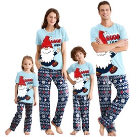 IFFEI Matching Family Pajamas Sets Christmas PJ's with Short Sleeve Tee and Printe Pants Loungewear with Pocket Light Blue Elf Men M