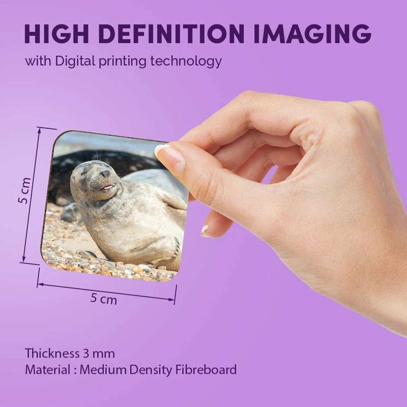 1 x Square MDF Fridge Magnet - Cute Grey Seal