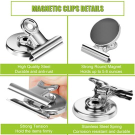 Artcut 24 Pack Silver Magnetic Clips for Fridge, Whiteboard, 31mm Magnetic Bulldog Clips, Fridge Magnet for Photo, Note, File, School Supplies,