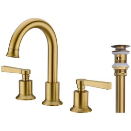 TRUSTMI 2 Handle 8 Inch Widespread Bathroom Faucet Brass Lavatory Vanity Sink Faucet with Metal Overflow Pop Up Drain and cUPC Water Supply Lines, Brushed Brass Gold