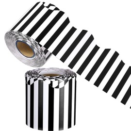 65 Feet Scalloped Bulletin Board Border Self Stick Classroom Striped Borders Wavy Line Border for Bulletin Cork Board Desk Classroom Graduation Party Supplies Decor (Black and White Stripes)