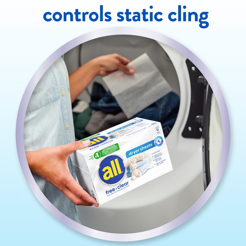 all Fabric Softener Dryer Sheets for Sensitive Skin, Free Clear,